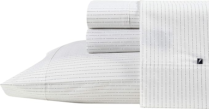 Nautica - Queen Sheets, Cotton Percale Bedding Set, Casual Home Decor (Buoy Line Grey, Queen)