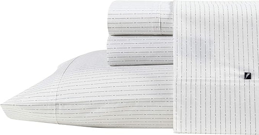 Nautica - Queen Sheets, Cotton Percale Bedding Set, Casual Home Decor (Buoy Line Grey, Queen)
