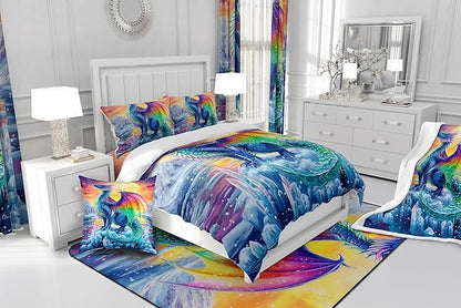 Feelyou Dragon Bedding Duvet Cover Set King Size 3D Dragon Theme Bedding Set for Kids Boys Decor Ancient Wildlife Dragon Deep Animal Scale Ice Comforter Cover Set Colorful Bedspread Cover,No Comforter