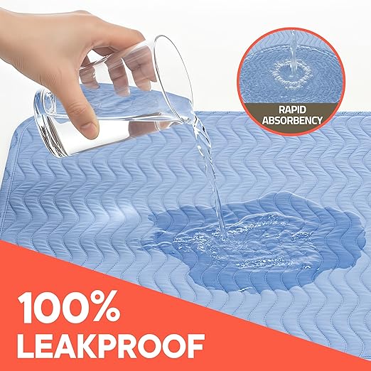 Washable Underpads Extra Large 34"x52" (Pack of 2) – Reusable Waterproof Bed Pads for Adults & Seniors, Extra Heavy Absorbency Incontinence & Bedwetting Pads, Soft Non-Slip TPU Backing, Blue.
