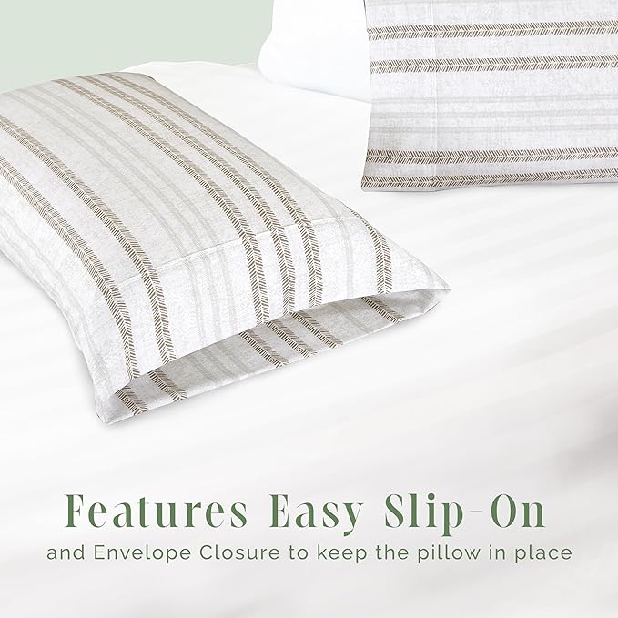 Elegant Comfort Ultra Soft Set of 2 Striped Print Pillowcases - 1500 Premium Hotel Quality Microfiber, Soft and Smooth Envelope Closure 2-Piece Pillow Covers - Standard/Queen, Traci Linen