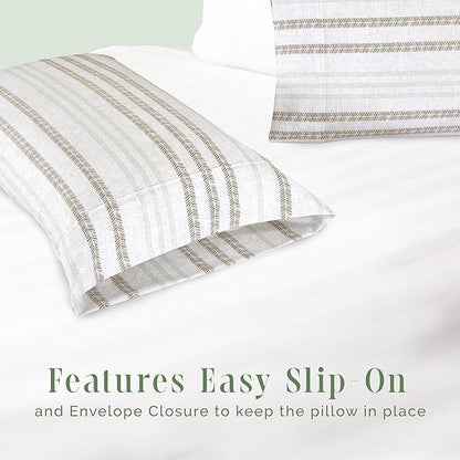 Elegant Comfort Ultra Soft Set of 2 Striped Print Pillowcases - 1500 Premium Hotel Quality Microfiber, Soft and Smooth Envelope Closure 2-Piece Pillow Covers - Standard/Queen, Traci Linen