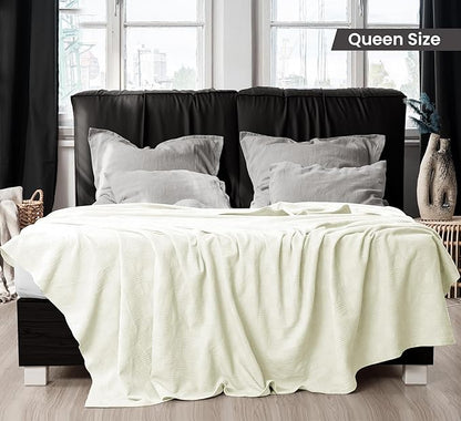 Utopia Bedding Ivory 100% Cotton Blanket [Queen Size - 90x90 Inch] Lightweight, Soft and Breathable Thermal Blanket for All Seasons