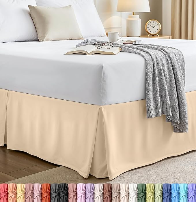 Utopia Bedding King Bed Skirt - Soft Quadruple Pleated Ruffle - Easy Fit with 16 Inch Tailored Drop - Hotel Quality, Shrinkage and Fade Resistant (King, Beige)