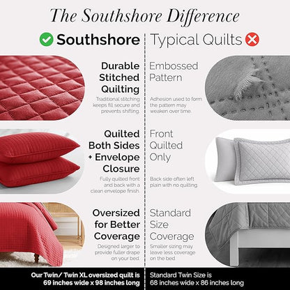 Southshore Fine Living, Inc. Twin XL Comforter Quilt Bedding Set, Dorm Room Bedding Essentials, Stain Resistant, Machine Washable Bedspread, Twin XL Red Quilt Bed Spread w/Pillow Sham, Chili Pepper