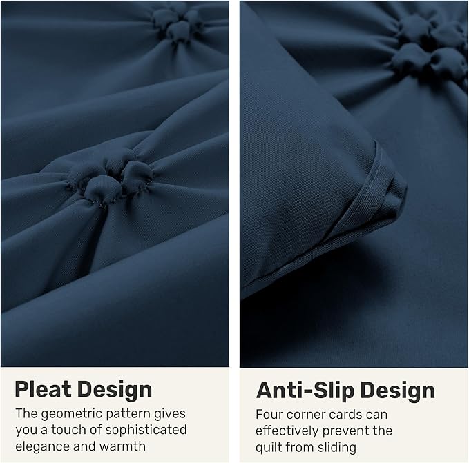 UNIKOME King Size Comforter Set Navy/Royal Blue - Ultra Soft Pintuck Down Alternative Bedding Set for All Seasons, 3 Pieces Lightweight Warm Pinch Pleat Bed Set with Comforter, 2 Pillowcases