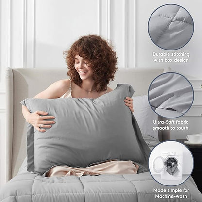 Nestl 5 Piece Twin Comforter Set – Grey Reversible Bed in a Bag – Complete Twin Size Bedding Set with Sheets, Pillowcase and Sham
