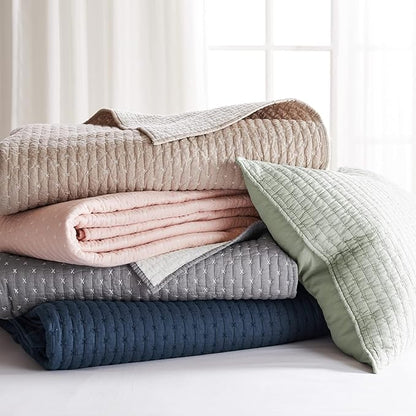 Levtex Home Cross Stitch Reversible Full Bedspread Set (100x104in) with 2 Pillow Shams (26x20in) - Stitch Texture - Grey and White - Cotton Full Size Bedspread Set - Lightweight, Soft, Pre-Washed
