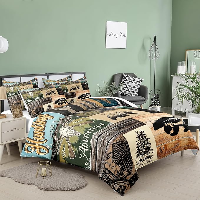 NINENINE Deer Bedding Camo Comforter Set Twin Bedding Set for Boys Hunting Bedding Set for Kids,Western Rustic Geometric Bedding with 1 Pillowcase