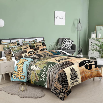 NINENINE Deer Bedding Camo Comforter Set Twin Bedding Set for Boys Hunting Bedding Set for Kids,Western Rustic Geometric Bedding with 1 Pillowcase