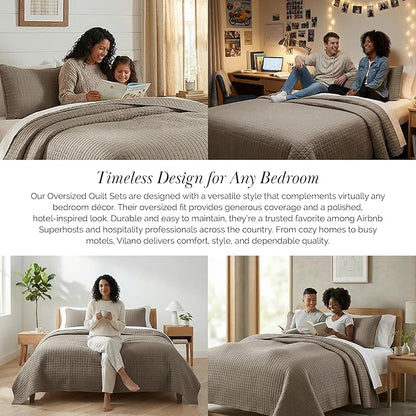 Southshore Fine Living, Inc. Oversized Quilt, King Size Bedding Set, Soft Microfiber, Easy Care Stain and Pet Hair Resistant Bedding, California/King Size Quilt Bedspread Set w/2 Shams, Dark Taupe