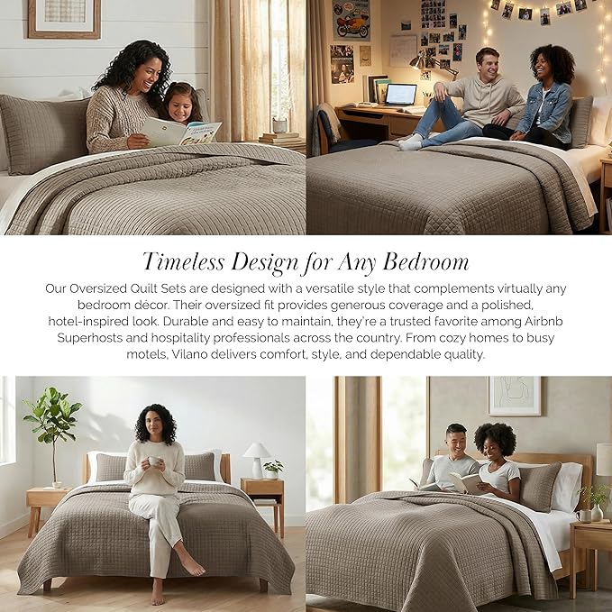 Southshore Fine Living, Inc. Quilt Comforter Twin XL Bedding Set for College Dorm Room, Bedding Essentials, Stain Resistant, Machine Washable Bed Spread, XL/Twin Comforter Set with Sham, Dark Taupe
