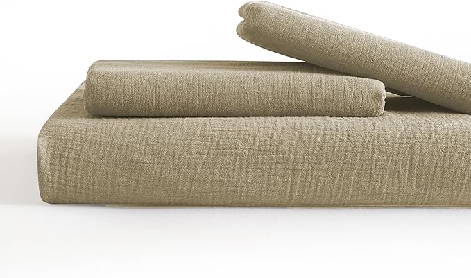 SE SOFTEXLY Muslin Duvet Cover California King Size, 100% Washed Cotton Duvet Cover Set, Soft Comforter Cover Linen Like, 3 Pieces Minimalist Gauze Duvet Cover with 2 Pillowcases, 98"x104", Oatmeal