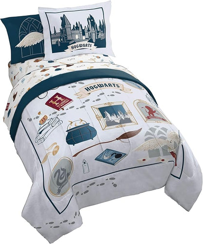 Jay Franco Kids Comforter Set Includes Sheets and Pillow Covers - Soft and Cozy Bed Set for Stylish Room Decor, Dark Grey - Harry Potter, 5 Piece Twin Size Bedding