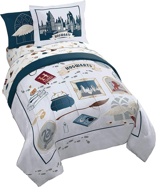 Jay Franco Kids Comforter Set Includes Sheets and Pillow Covers - Soft and Cozy Bed Set for Stylish Room Decor, Dark Grey - Harry Potter, 5 Piece Twin Size Bedding