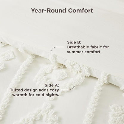 Bedsure Boho Tufted White Comforter King Size, GentleSoft™ 3 Pieces Boho Farmhouse Decor Bedding, Exquisite Shabby Chic Bedding for All Seasons, 1 Bed Comforter, 2 Pillow Shams, 104x90 Inches