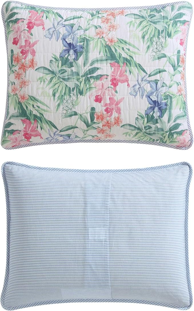 Tommy Bahama - Queen Quilt Set, Reversible Cotton Coastal Bedding with Matching Shams, Colorful Botanical Bedding Set (Island Orchid Pink/Blue)