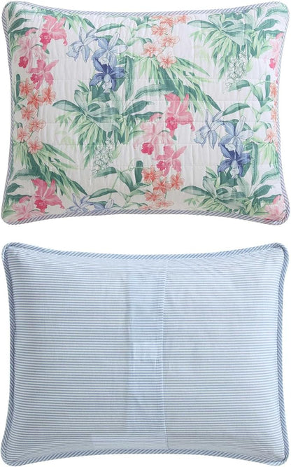 Tommy Bahama - Queen Quilt Set, Reversible Cotton Coastal Bedding with Matching Shams, Colorful Botanical Bedding Set (Island Orchid Pink/Blue)