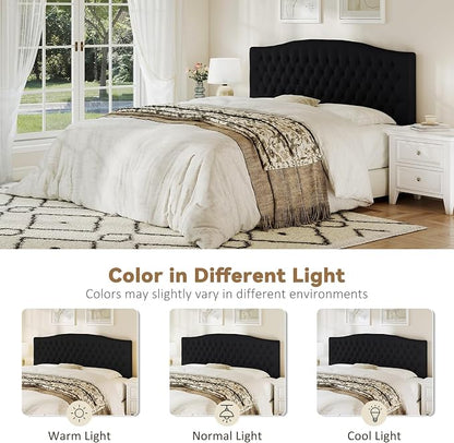 King Headboard Only, Upholstered Headboard King for Adjustable Bed Velvet Tufted Wall Mounted Head Board with Solid Wood Legs Head Board, Black