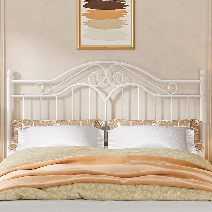 Headboard for King Size Bed Frame Vintage Platform Bed Metal Headboard Only | Height Adjustable,Sturdy and Stable,Easy Assembly,White