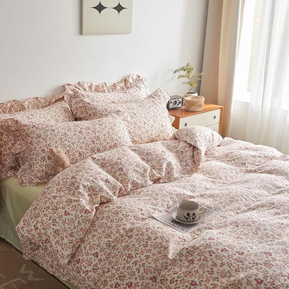 HighBuy Pink Floral Ruffle Comforter Set Twin XL Size Country Style Bedding Comforter Set Twin XL Smooth Soft for Teen Girls 3 Piece Boho Comforters with 2 Pillowcases,Easy Care
