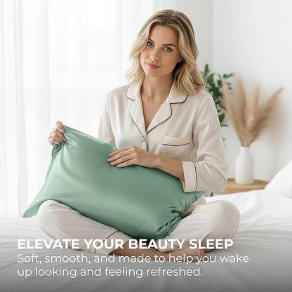 Pure Bedding Satin Pillowcase 2 Pack - King Size (20"x40", Champagne Green) - Silky Pillow Cases for Hair and Skin - Satin Pillow Covers with Envelope Closure - Extra Soft Premium Microfiber