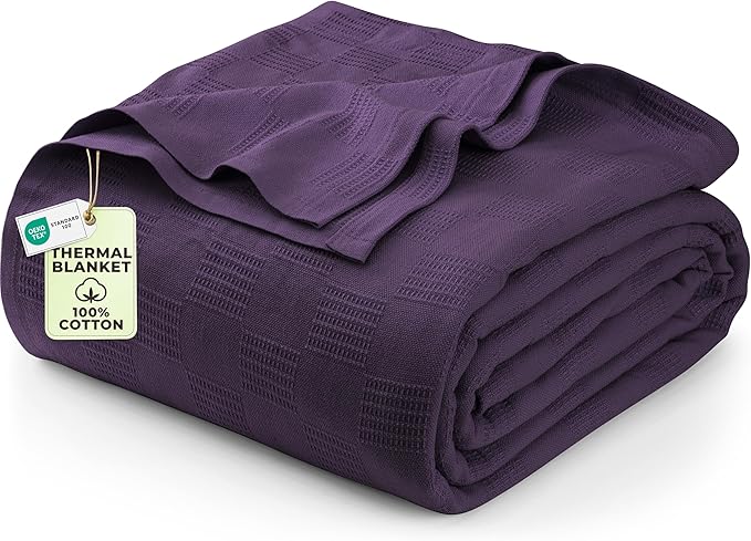 Utopia Bedding Plum 100% Cotton Blanket [Queen Size - 90x90 Inch] Lightweight, Soft and Breathable Thermal Blanket for All Seasons
