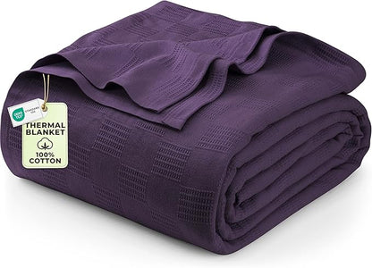 Utopia Bedding Plum 100% Cotton Blanket [Queen Size - 90x90 Inch] Lightweight, Soft and Breathable Thermal Blanket for All Seasons