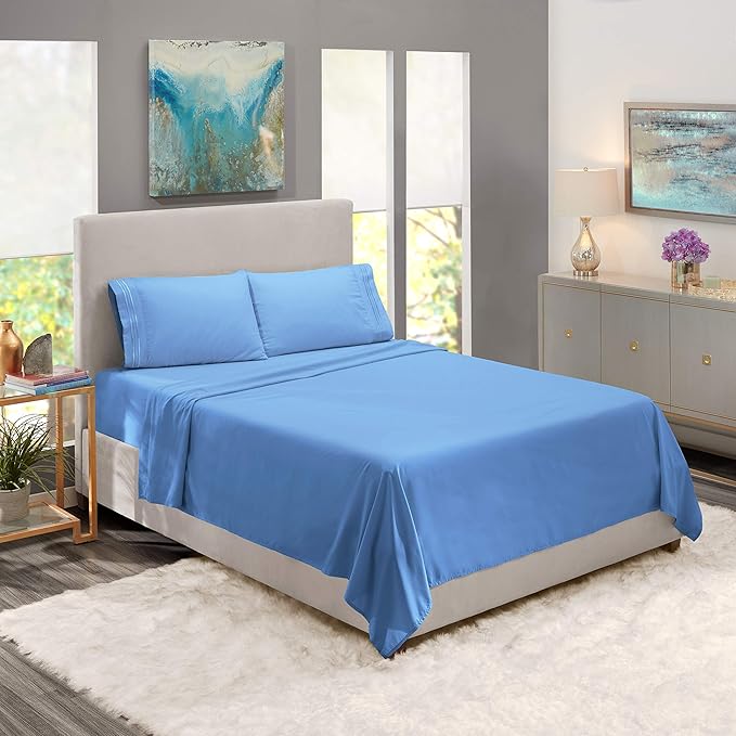 Nestl Full Sheet Set - Luxury 1800 Ultra-Soft Microfiber Full Bed Sheets - Double Brushed - Deep Pockets - Easy Fit - 4 Piece Set - Bedding Sheets & Pillowcases (Full, Calm Blue)
