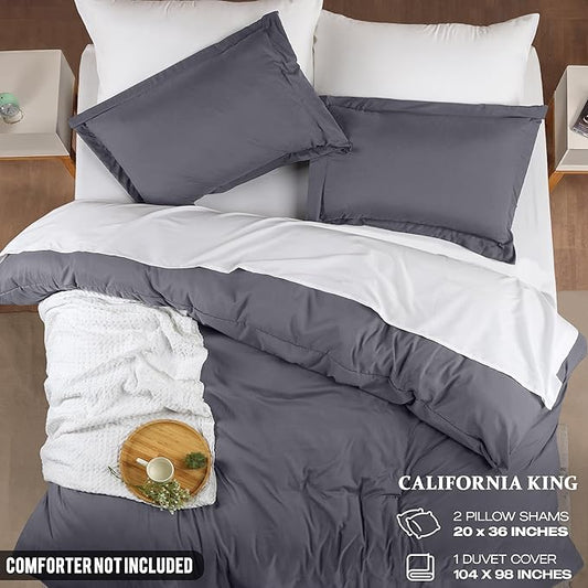 Utopia Bedding Duvet Cover California King Size - 3 Piece with Zipper Closure - 1 Comforter Cover 104X98 Inches & 2 Pillow Shams 20X36 Inches (Grey) Comforter Not Included