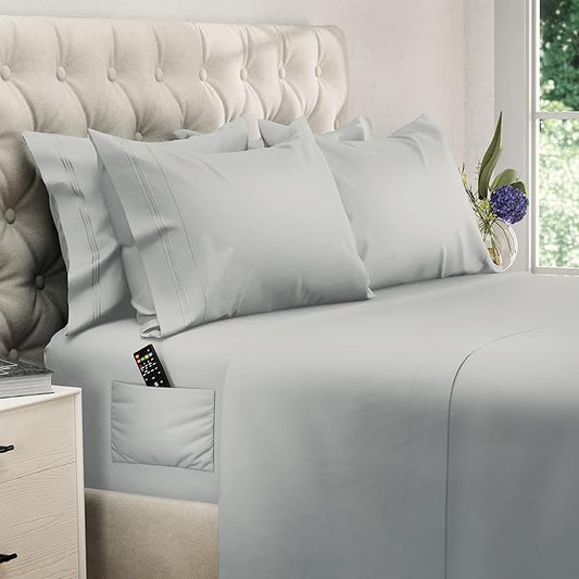 DREAMCARE Sheets Full Size Bed – 6 Pcs Cooling Bed Sheets– Full Sheet Set – Full Size Sheets – Full Size Sheet Sets Soft & Long Lasting – Extra Soft 100% Brushed Microfiber with Side Pocket –L Gray