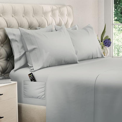 DREAMCARE California King Sheet Sets – 6 pcs Cooling Bed Sheets – up to 15” Deep Cal King Sheets – 2500 Supreme Collection – Extra Soft 100% Brushed Microfiber Hotel Luxury with Side Pocket – L Gray