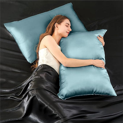 INFIIXSO Mulberry Silk Pillowcase for Hair and Skin, Silk Pillow Cases King Size with Hidden Zipper 20x40 Inches, Super Smooth and Soft Cooling Pillow Cases for Hot Sleepers(Haze Blue, 1 Pack)