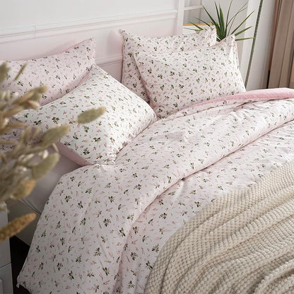 Floral Comforter Set Full Soft Bedding Comforter Set 3 Pieces Garden Style Pink Flower Print Botanical Flowers Comforter Set for All Seasons 1 Comforter and 2 Pillowcases (Floral, Full)