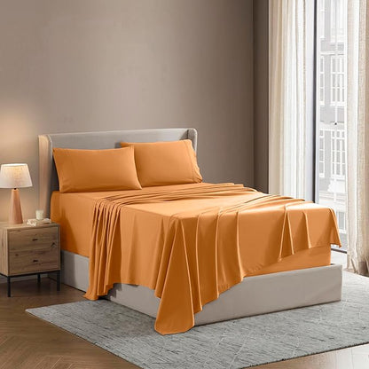 Nestl Queen Sheet Set - Luxury 1800 Ultra-Soft Microfiber Bed Sheets - Double Brushed - Deep Pockets - Easy Fit - 4 Piece Set - Bedding Sheets & Pillowcases (Queen, Light Orange)