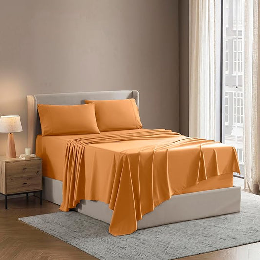 Nestl Queen Sheet Set - Luxury 1800 Ultra-Soft Microfiber Bed Sheets - Double Brushed - Deep Pockets - Easy Fit - 4 Piece Set - Bedding Sheets & Pillowcases (Queen, Light Orange)