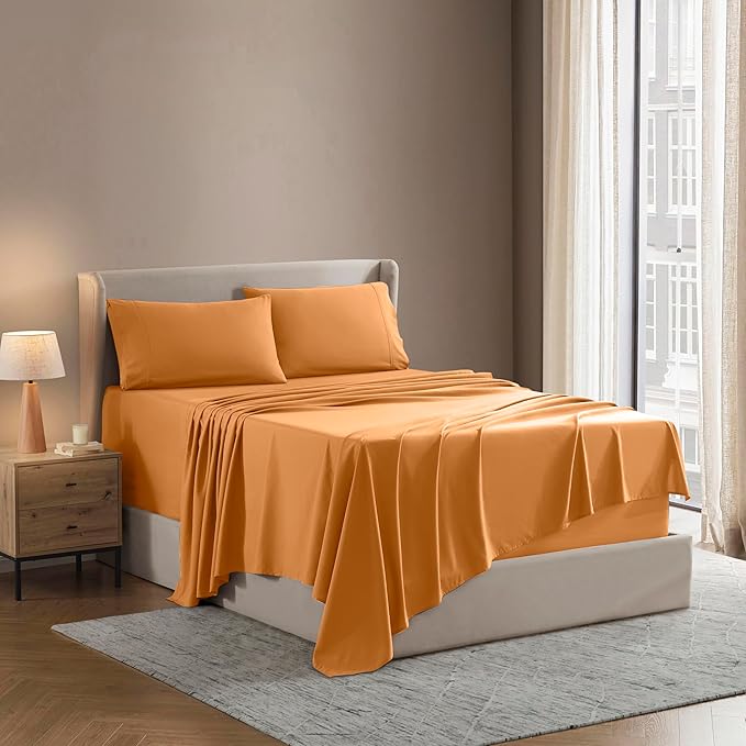 Nestl Full XL Sheet Set - Luxury 1800 Ultra-Soft Microfiber Full Extra Long Bed Sheets - Double Brushed - Deep Pockets - Easy Fit - 4 Piece Set - Bedding Sheets & Pillowcases (Full XL, Light Orange)