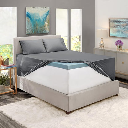 Nestl Full Size Sheet Set, 4 Piece Extra Deep Pocket (18-24 inches), Microfiber, Hotel Luxury, Soft, Breathable, Wrinkle-Free, Easy to Care, Grey