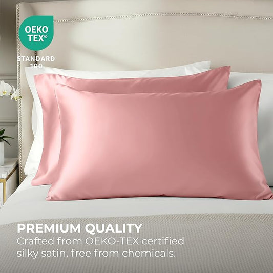 Satin Pillowcase 2 Pack - King Size (20"x40", Pink) - Silky Pillow Cases for Hair and Skin - Satin Pillow Covers with Envelope Closure - Extra Soft Premium Microfiber