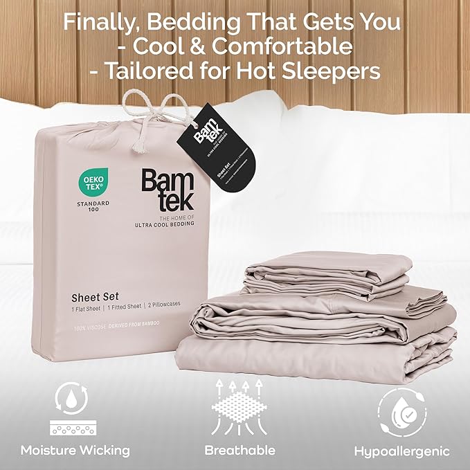 Viscose Bamboo Sheets King Size 4PC Set - Cooling Sheets for Hot Sleepers with Moisture Wicking Technology - Silky Soft 18 Inch Deep Pocket - Blush 76"x 80"