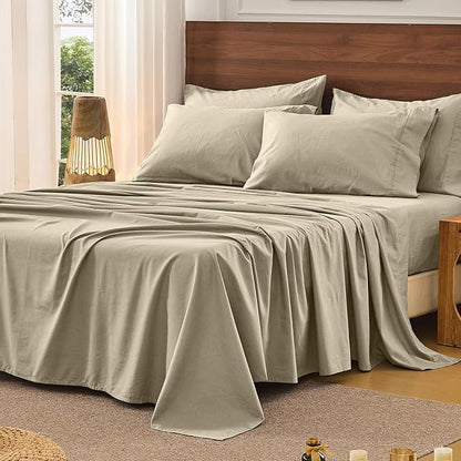 Bedlifes 100% French Pure Linen Sheets California King Size Breathable and Cooling Flax Sheet Set Soft Durable and Moisture Wicking 16 Inch Deep Pocket-4 Piece(Cal King,Taupe)