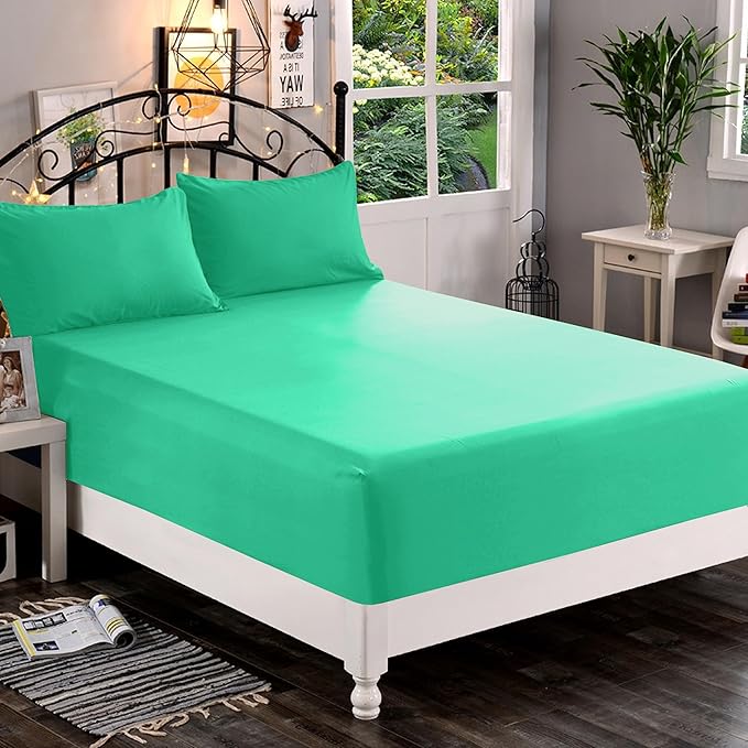 Elegant Comfort 1500 Premium Quality Fitted Sheet Ultra Soft 18-24 Inch Extra Deep Pocket - Single Fitted Sheet for High Mattress - Wrinkle Free with Smart Storage Pockets, Queen, Paradise Teal