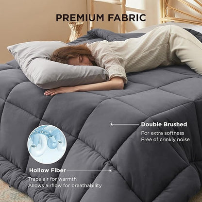 Bedsure Comforter Duvet Insert - Quilted Comforters Cal King Size, All Season Duvet, GentleSoft Down Alternative Bedding, with 8 Tabs, Gifts for Women/Men, Grey, California King 96 X 102 Inches