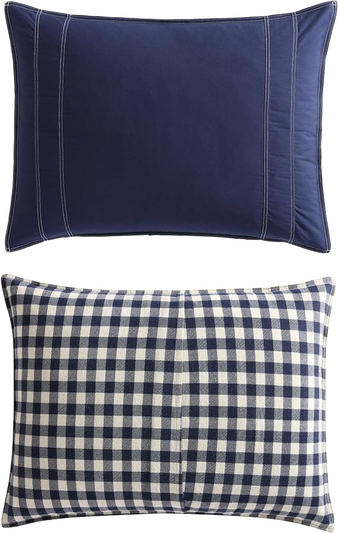 Eddie Bauer - Twin Comforter Set, Reversible Cotton Bedding with Matching Sham, Pre-Washed for Added Softness (Kingston Navy, Twin)