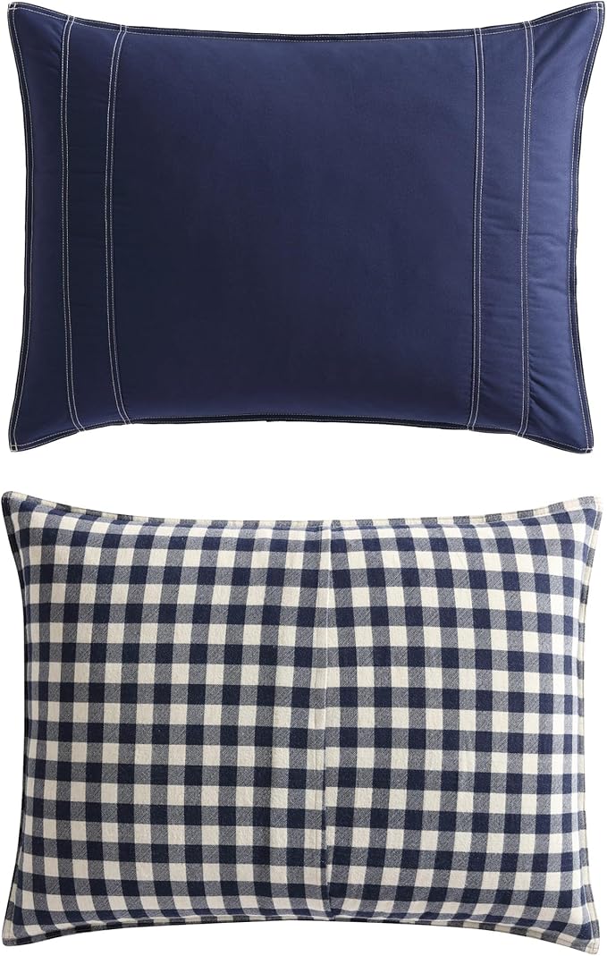Eddie Bauer - King Comforter Set, Reversible Cotton Bedding with Matching Shams, Pre-Washed for Added Softness (Kingston Navy, King)