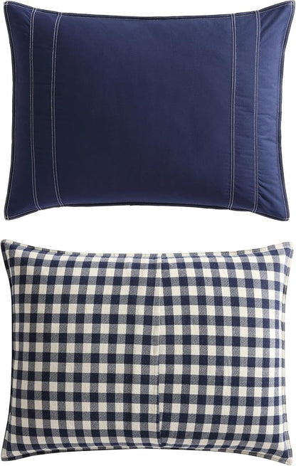 Eddie Bauer - King Comforter Set, Reversible Cotton Bedding with Matching Shams, Pre-Washed for Added Softness (Kingston Navy, King)