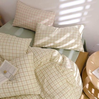 Plaid Twin Duvet Covers Brown Cotton Comforter Cover Twin Double Gauze Soft Boho Cute Duvet Cover Set with Hidden Zipper Chic Cottage Core Bedding Set Vintage Duvet Protector