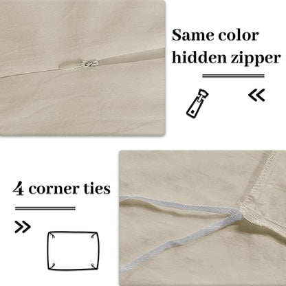 NEXHOME PRO Duvet Cover Set Oversized Queen 98"x98" Linen Feel Textured Cream Grey Organic Natural 100% Washed Cotton Duvet Cover 3 Pieces Bedding Set Zipper Closure, Breathable (No Comforter)