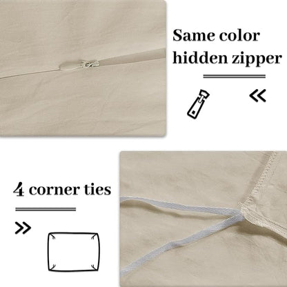 NEXHOME PRO Duvet Cover Set 100% Washed Cotton Full Size Linen Feel Textured Organic Natural 3 Pieces Bedding Set with Zipper Closure and Corner Ties, Breathable(Cream Grey, No Comforter)