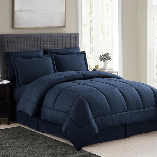 8 Piece Comforter Set Bag with Checkered Design (Pack of 3, 24 Count Total)